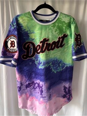 Tie-Dye Detroit Tigers jersey Green, Blue & Pink